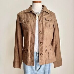 Eddie Bauer 100% Linen Shacket Chocolate Brown
